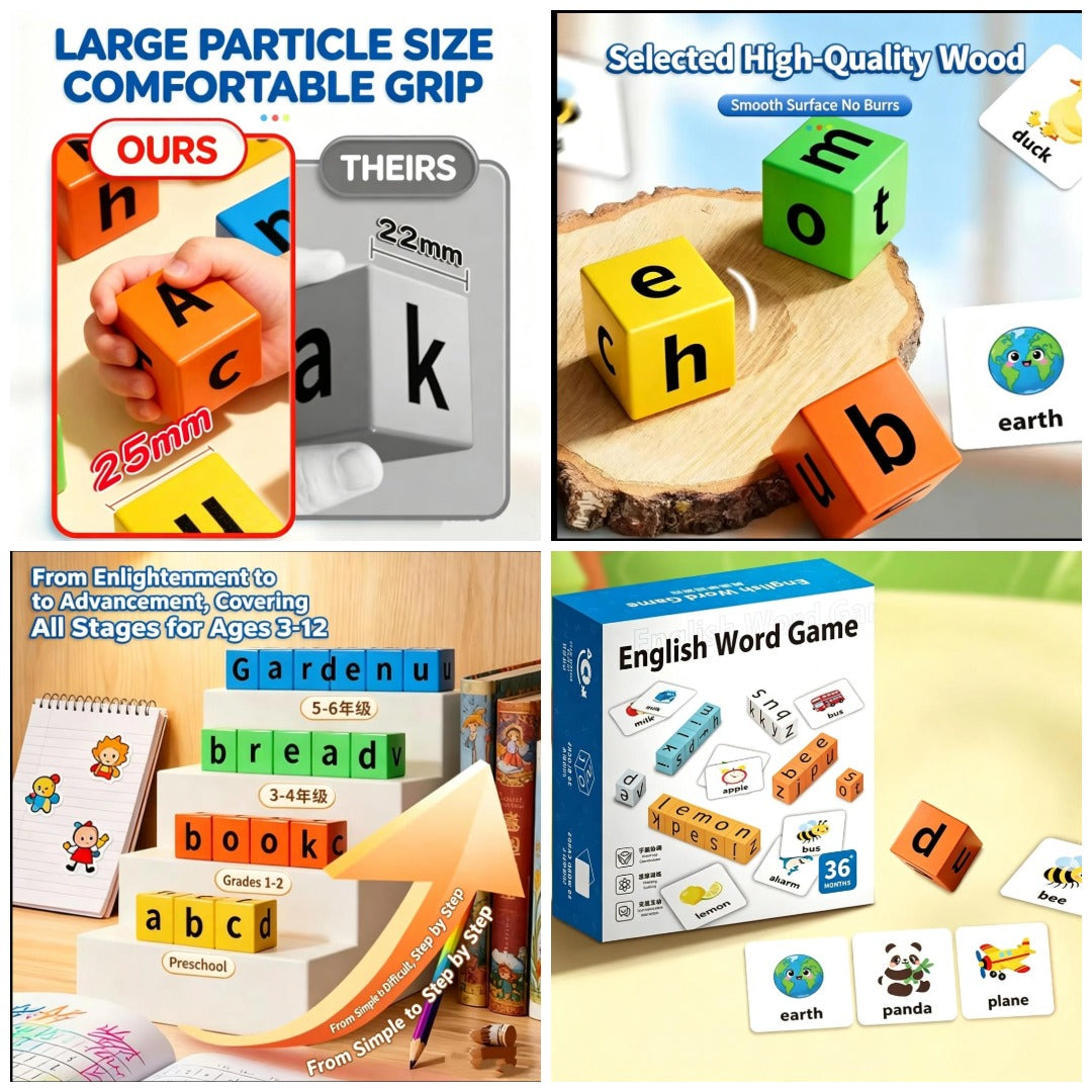 Spelling Cube Word Game – Flash Cards & Bell